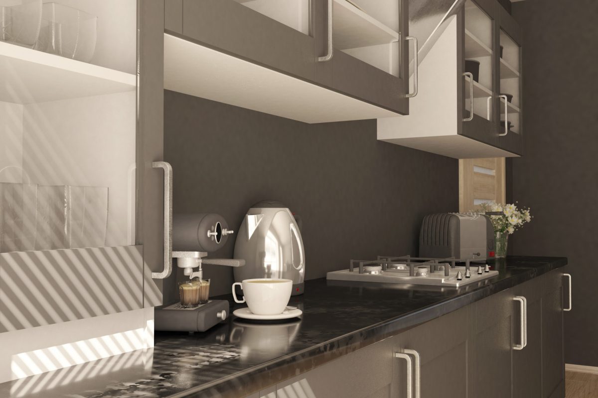 3D render of a contemporary kitchen interior