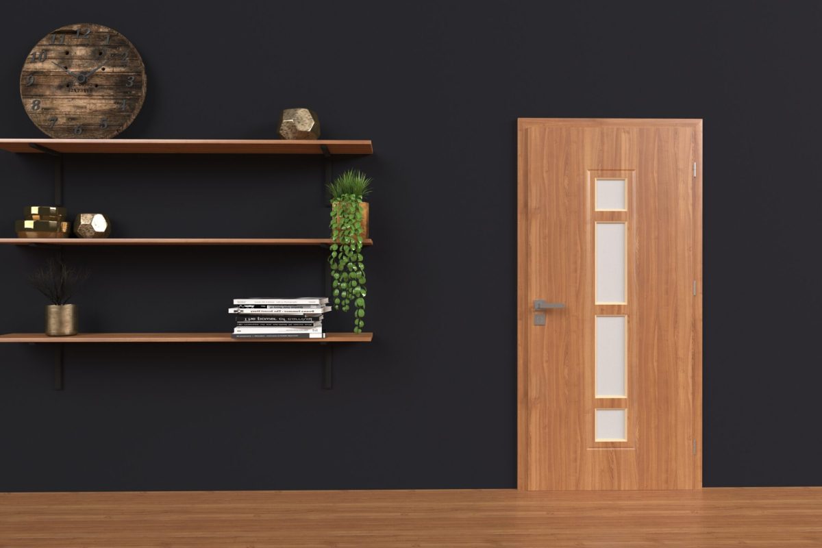 3d render of a set of shelves isolated on wall background